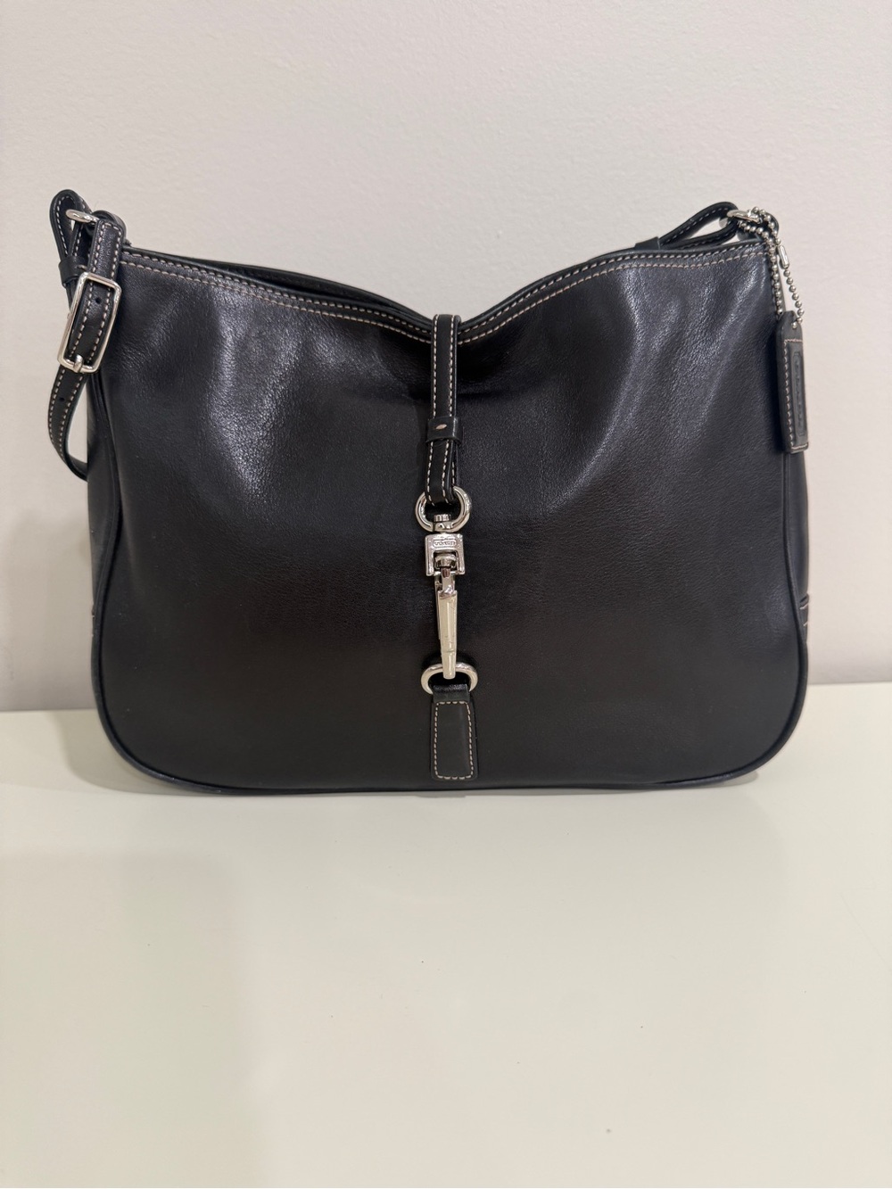 Coach Vintage Hamptons Clip 7751 Black Leather Shoulder Bag 2001 Flap Purse Y2K